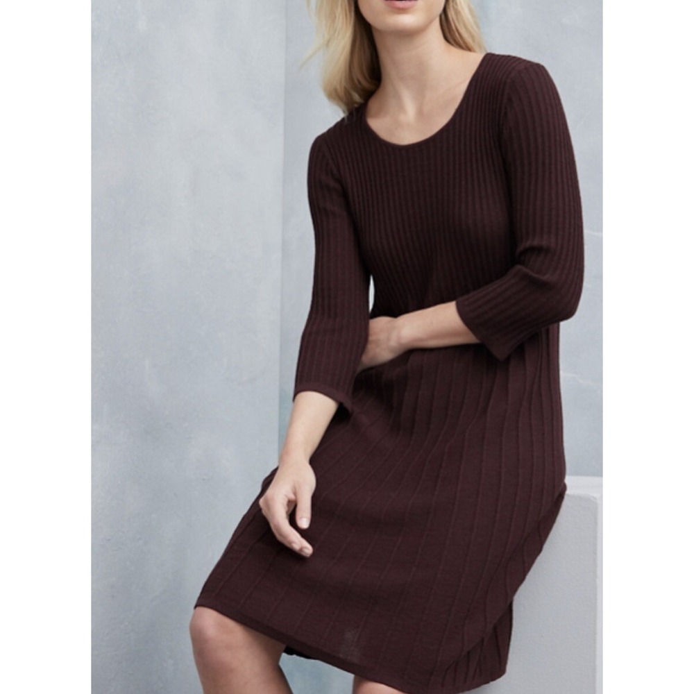 EILEEN FISHER Washable Wool Scoop Neck Dress Size Pet XS A005574